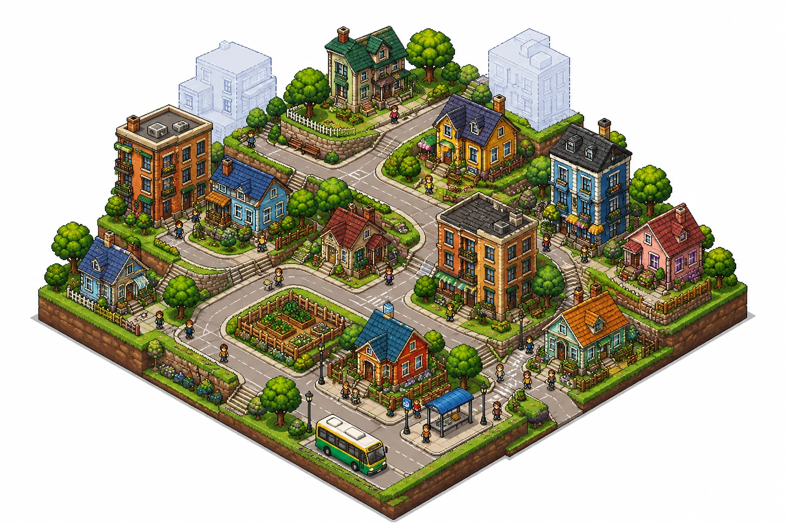 Illustrated neighborhood diorama