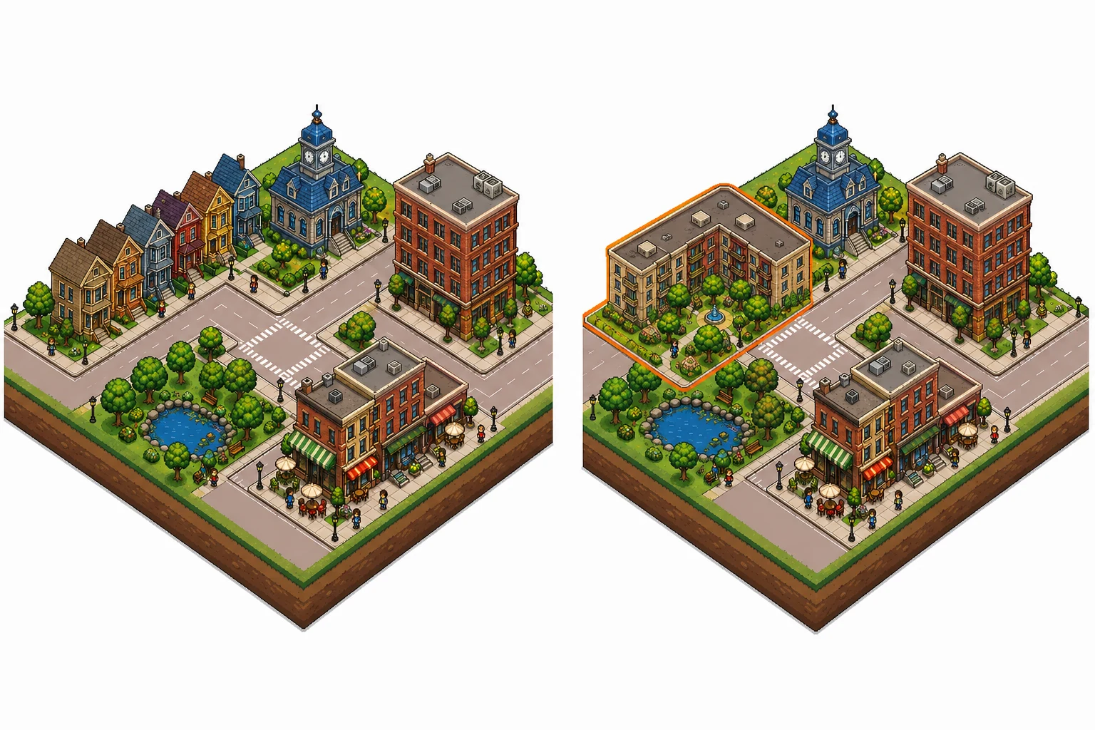 Illustrated neighborhood diorama