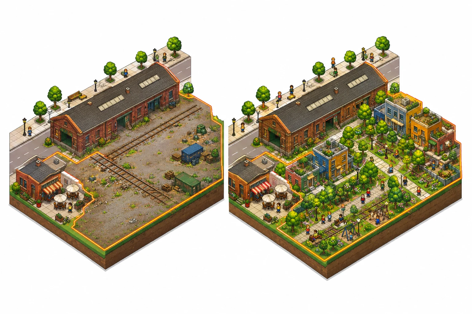 Illustrated neighborhood diorama